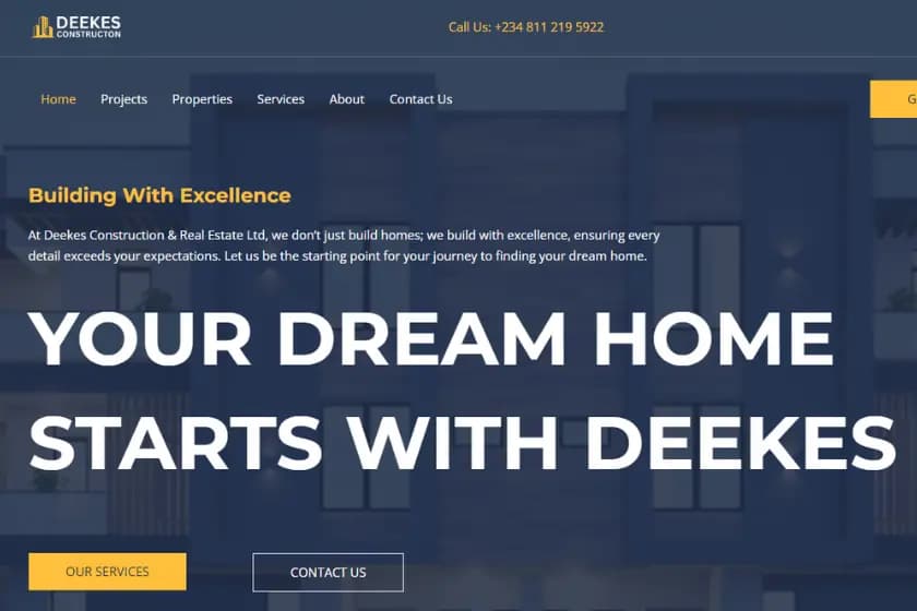 Homepage screenshot of the Deekes Construction website