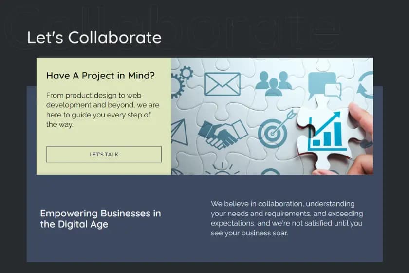 A sreenshot from the website of Jobeny Resources showing the Let's Collaborate section of the home page