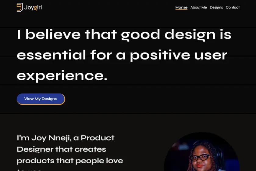 Screenshot of the Joygirl portfolio website home page