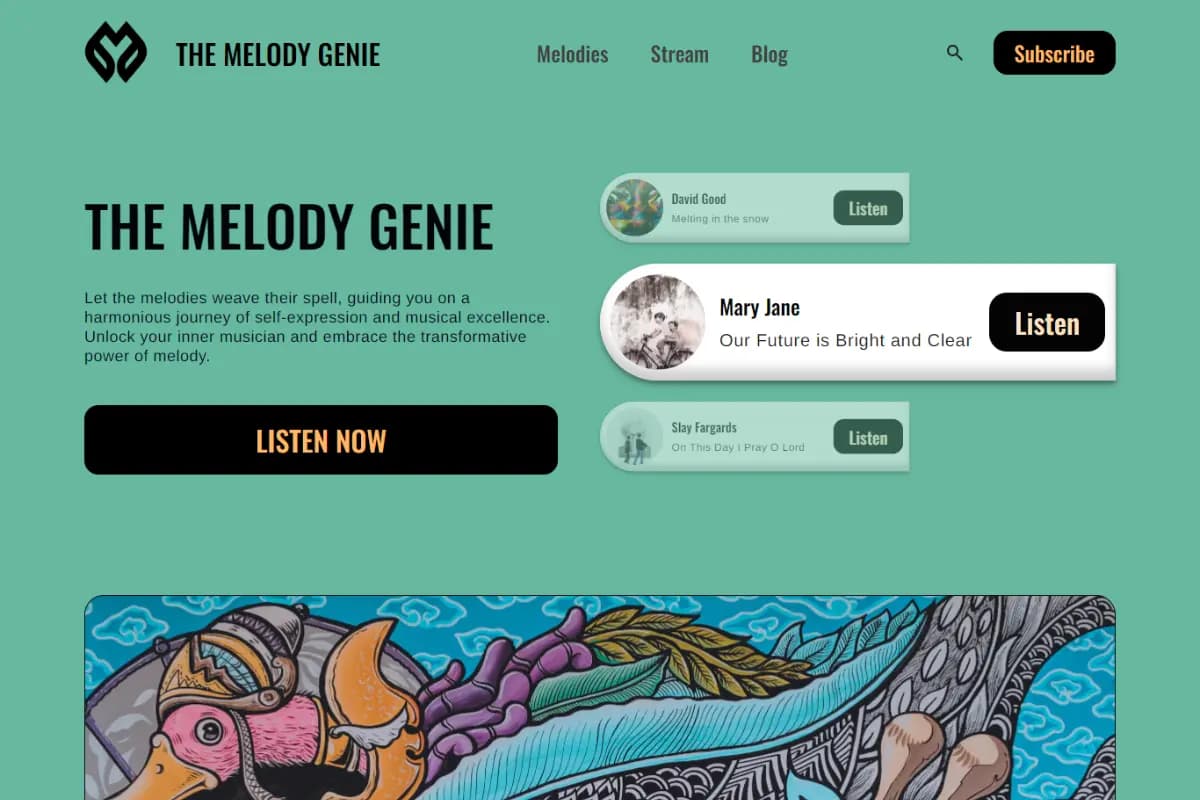 A sreenshot from the website of Melody Genie